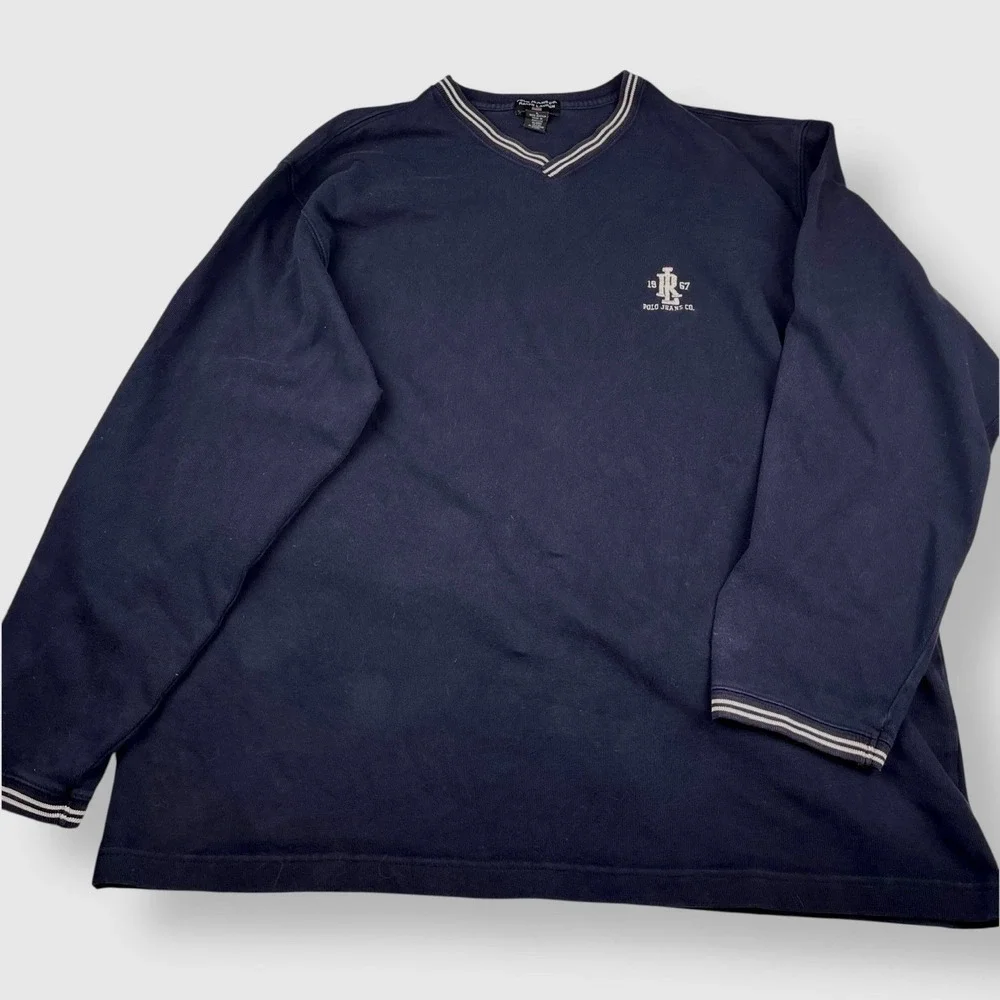 Vintage Polo Jeans Ralph Lauren Sweater Mens Large‎ Pullover Blue VNeck Cotton